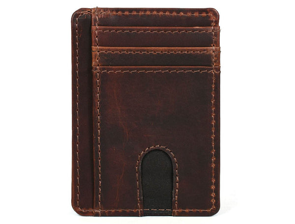 Utrera Leather Credit Card Holder - Walnut Brown - Aaron Leather Goods