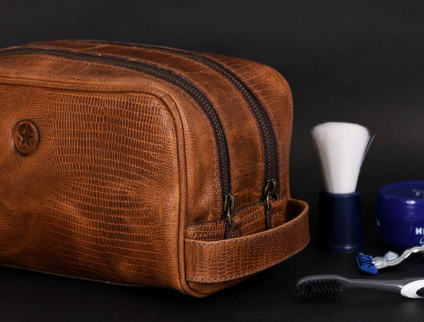 Tampa Leather Toiletry Bag - Copper Brown - Aaron Leather Goods