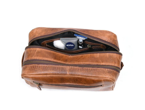 Tampa Leather Toiletry Bag - Copper Brown - Aaron Leather Goods
