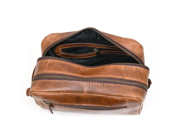 Tampa Leather Toiletry Bag - Copper Brown - Aaron Leather Goods