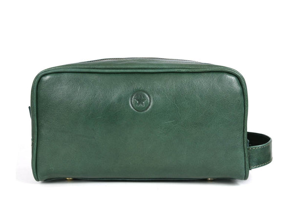Tampa Leather Toiletry Bag - Fossil Green - Aaron Leather Goods