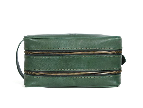 Tampa Leather Toiletry Bag - Fossil Green - Aaron Leather Goods