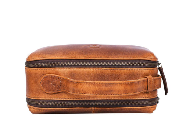 Manresa Leather Toiletry Bag - Caramel Brown - Aaron Leather Goods