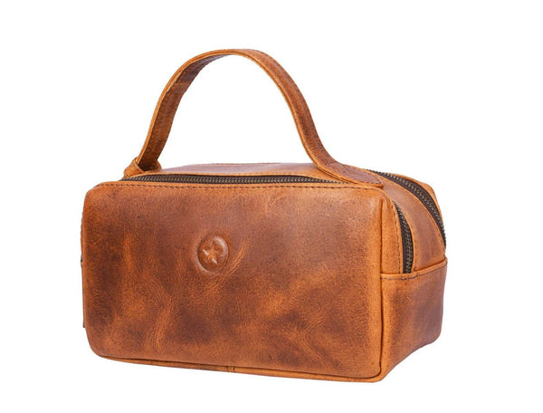 Manresa Leather Toiletry Bag - Caramel Brown - Aaron Leather Goods