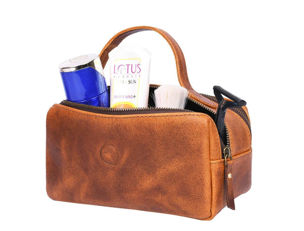 Manresa Leather Toiletry Bag - Caramel Brown - Aaron Leather Goods