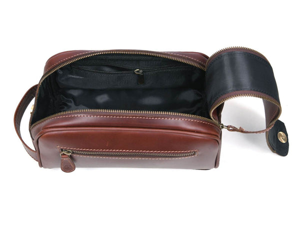 Omaha Leather Toiletry Bag - Pecan Brown - Aaron Leather Goods
