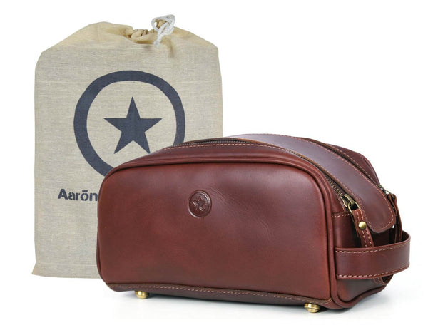 Omaha Leather Toiletry Bag - Pecan Brown - Aaron Leather Goods
