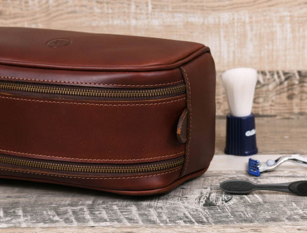 Omaha Leather Toiletry Bag - Pecan Brown - Aaron Leather Goods