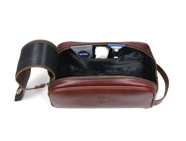 Omaha Leather Toiletry Bag - Pecan Brown - Aaron Leather Goods