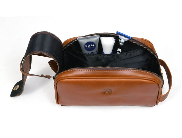Omaha Leather Toiletry Bag - Cinnamon Brown - Aaron Leather Goods
