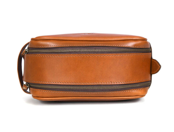 Omaha Leather Toiletry Bag - Cinnamon Brown - Aaron Leather Goods