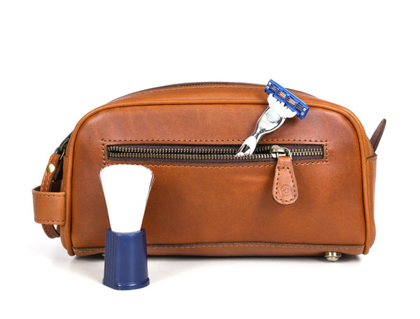 Omaha Leather Toiletry Bag - Cinnamon Brown - Aaron Leather Goods