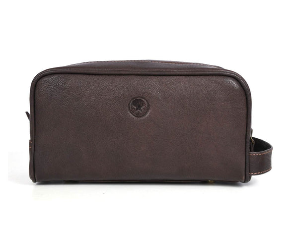 Tampa Leather Toiletry Bag - Hickory Brown - Aaron Leather Goods