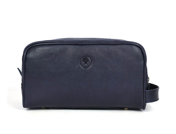 Tampa Leather Toiletry Bag - Navy Blue - Aaron Leather Goods