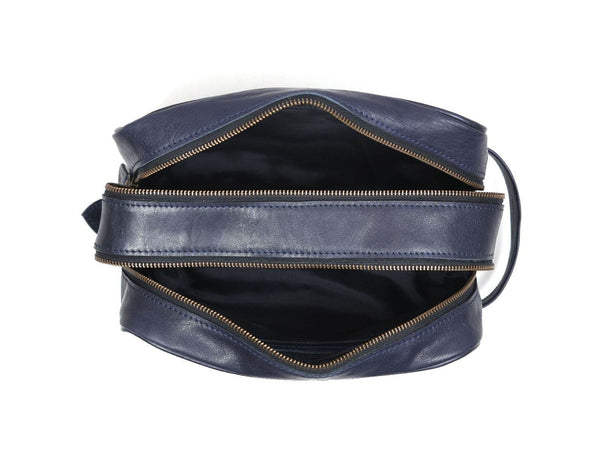 Tampa Leather Toiletry Bag - Navy Blue - Aaron Leather Goods