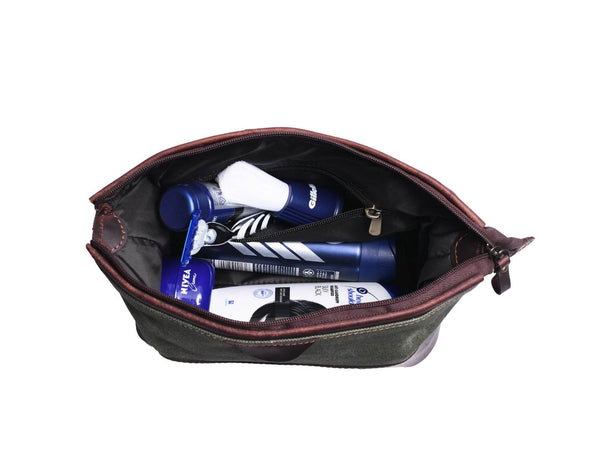 Valencia Canvas Leather Toiletry Bag - Distressed Green - Aaron Leather Goods