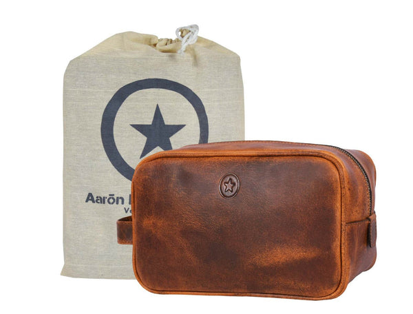Vacone Leather Toiletry Bag - Caramel Brown - Aaron Leather Goods