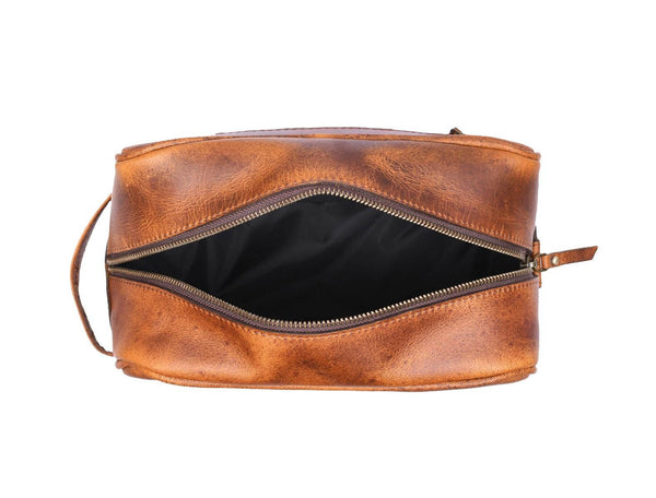 Vacone Leather Toiletry Bag - Caramel Brown - Aaron Leather Goods