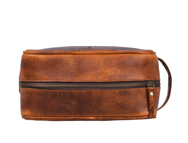 Vacone Leather Toiletry Bag - Caramel Brown - Aaron Leather Goods