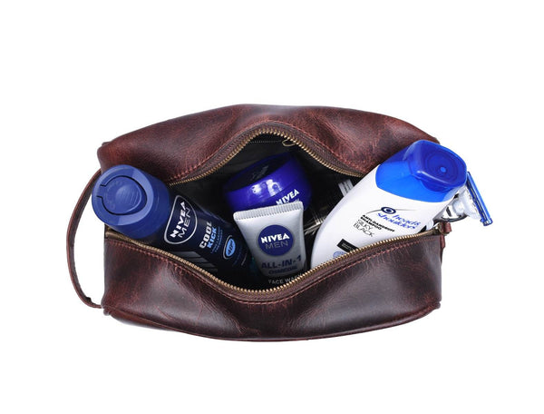 Vacone Leather Toiletry Bag - Walnut Brown - Aaron Leather Goods