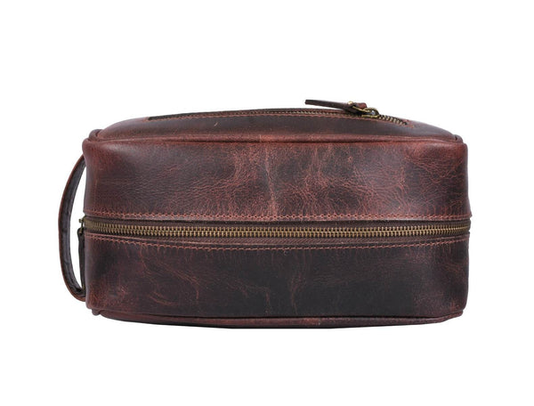 Vacone Leather Toiletry Bag - Walnut Brown - Aaron Leather Goods