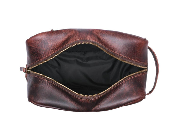Vacone Leather Toiletry Bag - Walnut Brown - Aaron Leather Goods