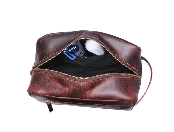 Vacone Leather Toiletry Bag - Walnut Brown - Aaron Leather Goods