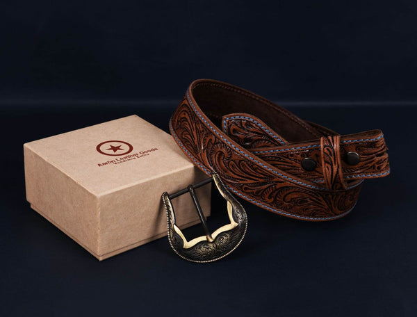 Carmel Leather Belt & Wallet Gift Combo - Brown - Aaron Leather Goods