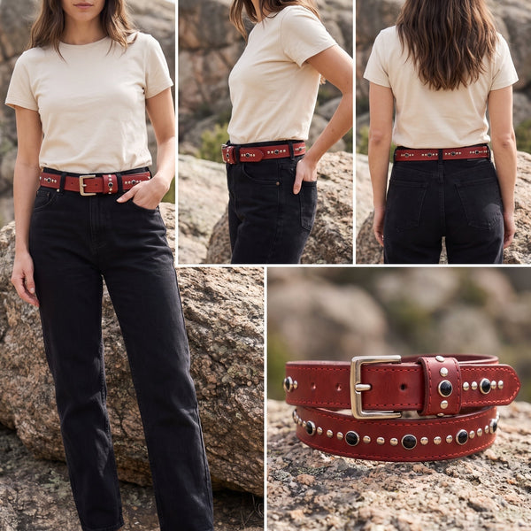 Winslow Leather Belt - Red - Aaron Leather Goods Inc