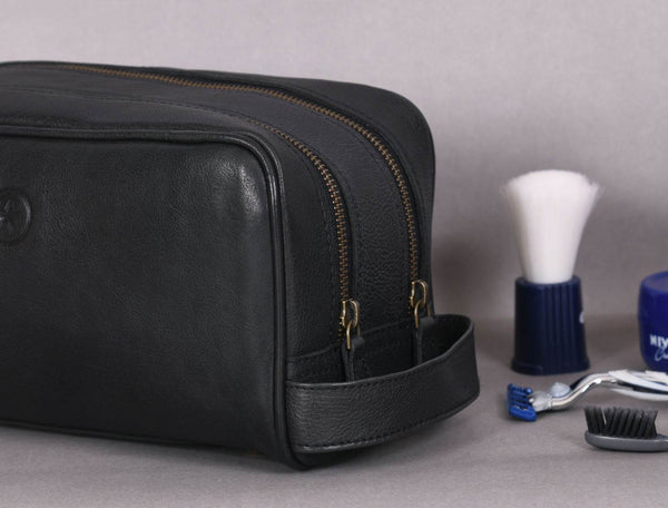 Tampa Leather Toiletry Bag - Raven Black - Aaron Leather Goods