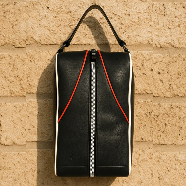 Premium Black Leather Wash Bag with Top Carry Handle - Aaron Leather Goods