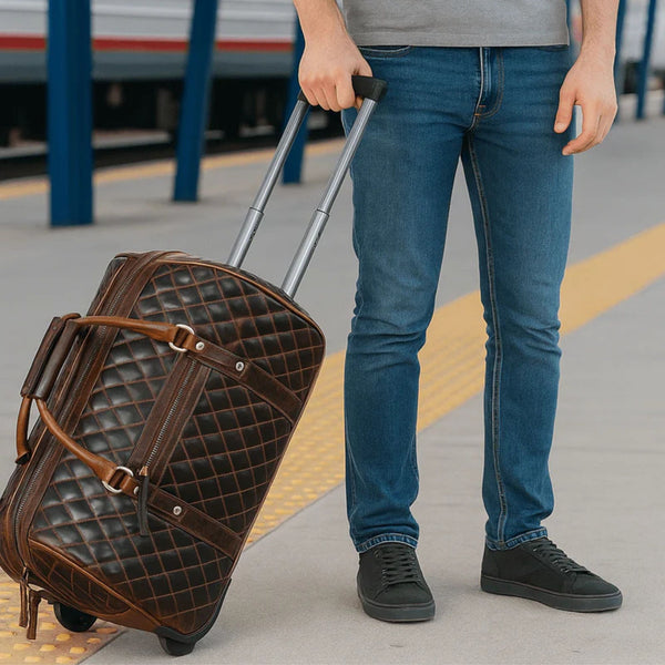 Ascend Quilted Leather Trolley Bag - Brown - Aaron Leather Goods