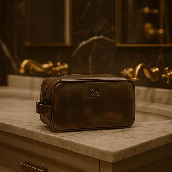 Vacone Leather Toiletry Bag - Walnut Brown - Aaron Leather Goods