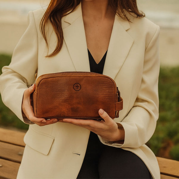 Omaha Leather Toiletry Bag - Copper Brown - Aaron Leather Goods