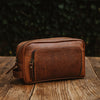 Barcelona Leather Toiletry Bag - Caramel Brown - Aaron Leather Goods
